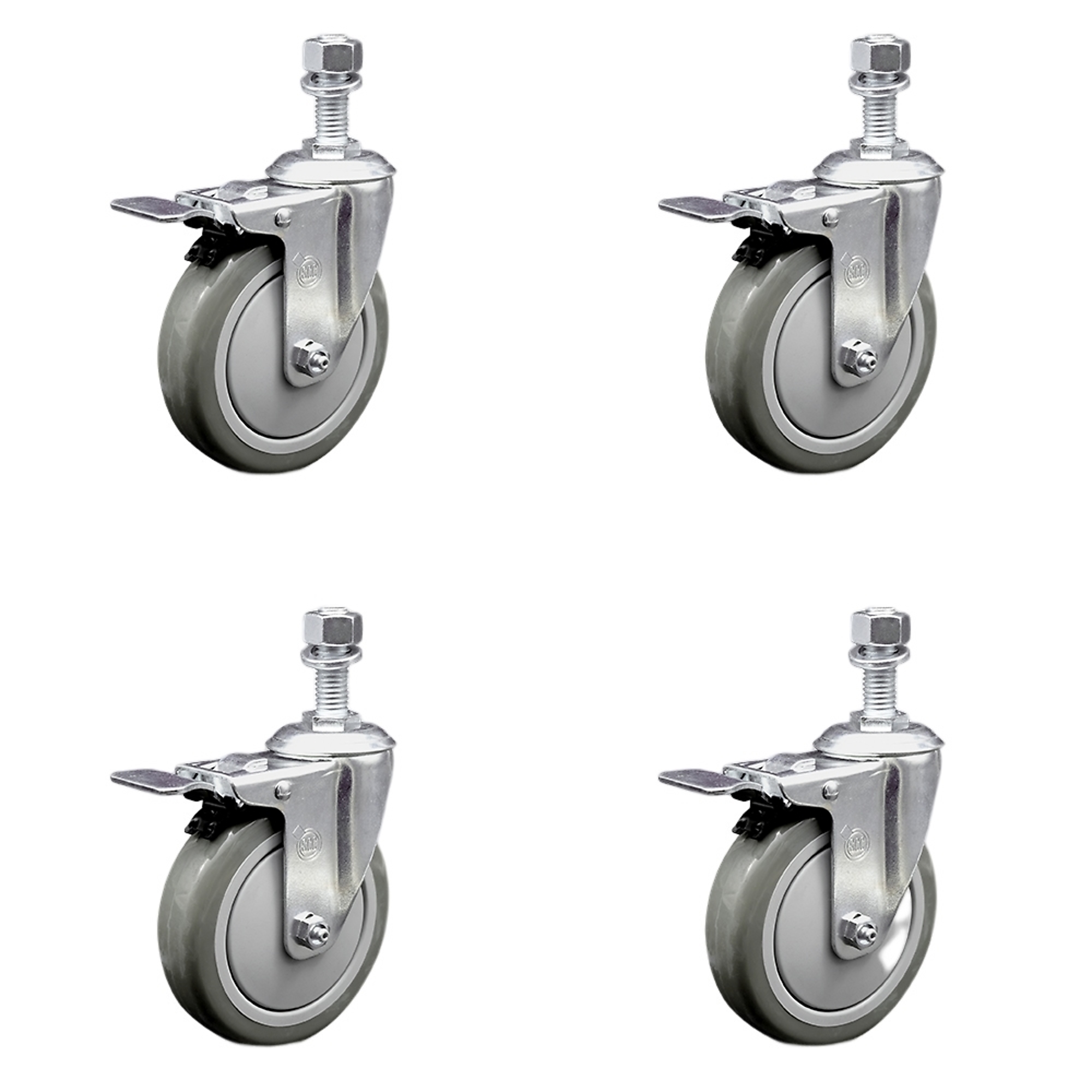 Service Caster, 5in. x 1 1/4in. Stem Casters, Wheel Diameter 5 in, Caster Type Swivel, Package (qty.) 4, Model# SCC-SSTSTTL20S514-PPUB-M1215-4